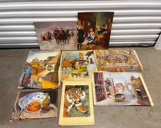 96 VintageArtCollectionWatercolorTigerCityscapeFlagMore