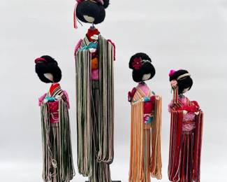 120 Setof4VintageJapaneseStringDollsElegantKimonoDisplay