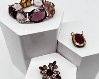 173 VintageStylePurpleStoneJewelryLotBraceletPendantBrooch