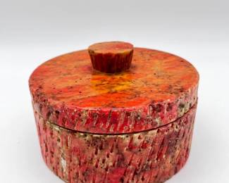 90 NaturalStoneLiddedBoxHandcraftedRedOrangeMarbledContainer