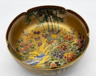 123 VintageJapaneseSatsumaBowlGoldGildedBirdsFloralDesign