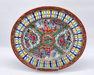163 VintageChineseReticulatedRoseMedallionPorcelainPlatter