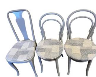 20 Setof3BentwoodChairsPaintedGraywUpholsteredSeats