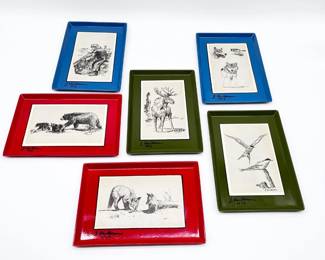 84 1973JVanHoesenWildlifePlasticTraysSignedNatureIllustrations