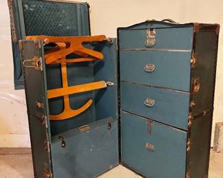 2 VintageAJLevinSteamerTrunkWardrobeTravelChestwDrawers