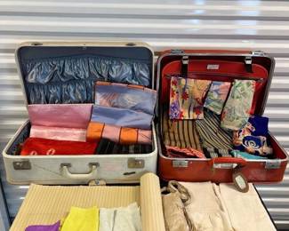 179 SkywayTravelJoyVintageSuitcasesAssortedFabricTextiles