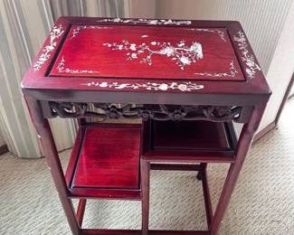 32 ChineseEndTableMotherofPearlInlayScrollwork2SteppedTiers