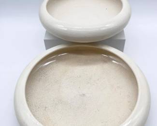 131 Setof2GlazedFootedLowBowlSetVintageCeramicPottery