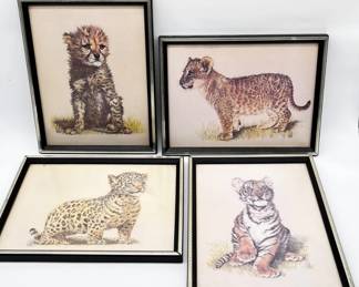 124 LionCubSignedJHillVintagePrintCheetahLeopardTigerCubs