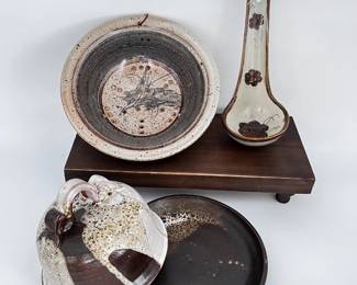 53 VintageKenEdwardsLadleStudioPotteryButterBellColanderSet