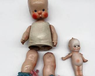 76 2AntiqueCompositionBisqueDollsVintageKewpieToddlerDoll