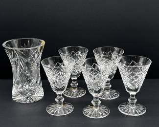 155 WaterfordFlairFlowerVase5AdarePatternWineStemGlasses