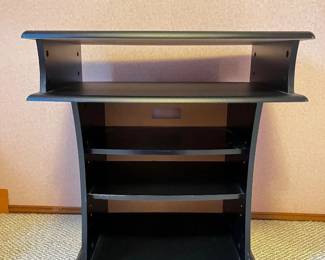 28 BlackSwivelMediaStandModernCurvedDesignwShelving