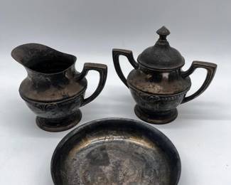 101 AntiqueTeaServiceSilverPlatedCreamerSugarSetBowl