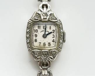 107 Vintage14KWhiteGoldLadyElginDiamondWatch1423g