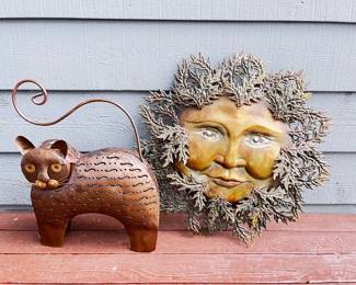 64 MetalSunWallPlaquewSolarRayLeavesMetalCatLantern