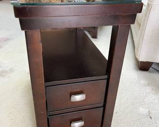 Side table with drawers and glass top