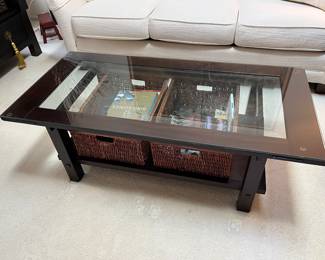Wood coffee table with glass insert