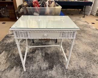 wicker glass top desk