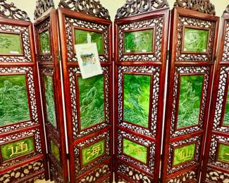 Monumental Chinese Jade (Jadeite) Screen depicting the Eight Immortals. 