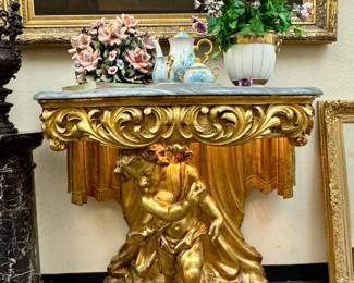 Gilt and Marble Top Table with Under Light.