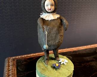 Antique Easter rabbit paper mache candy container