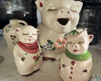 Shawnee Pottery salt and pepper and pitcher, pigs