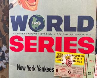 Milwaukee Braves world series 1958 program and original ticket from the game