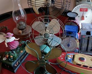 Vintage electric fans
 Measuring weight Scales
Oil lamps