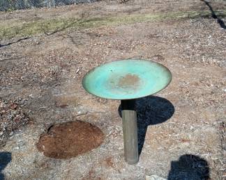 Copper bird bath, needs work.  Two pieces