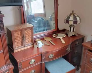 Dresser with mirror and bench