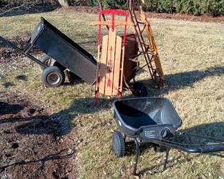 Spreader and tow behind lawn cart