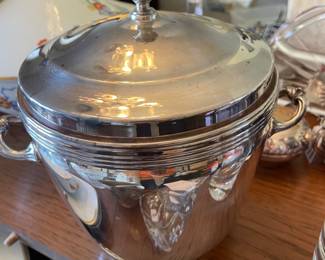 Fantastic silver plate, ice bucket with glass insert and tongs