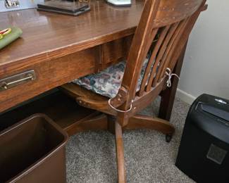 Beautiful, antique oak, bankers chair, solid wood desk