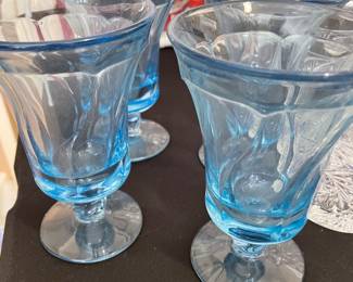 Set of four Jamestown Blue Swirl Fostoria Water Goblets