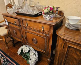 Drexel Dining table with 8-chairs, Drexel Buffet Server cabinet, Drexel lighted China Cabinet, antique sideboard cabinet, Drexel Secretary Hutch cabinet.
