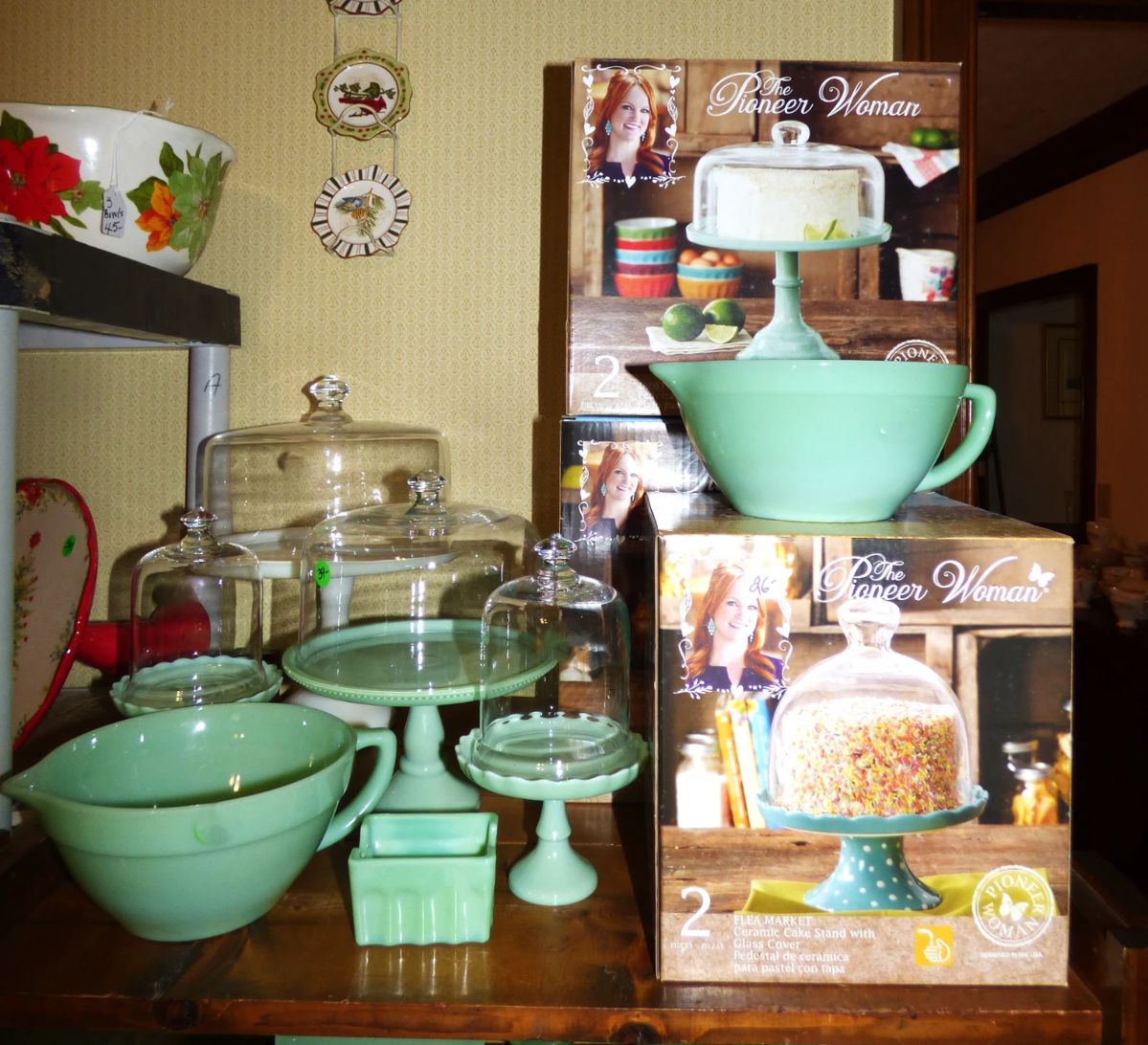 Fire King  "Jadeite" Batter Bowls, Pioneer Woman Cake Pedestals