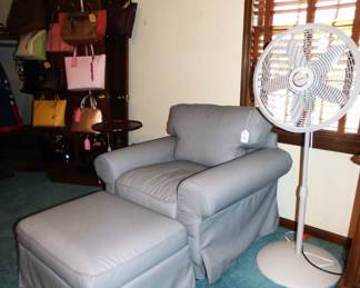 ARM CHAIR WITH OTTOMAN, LASKO FLOOR FAN