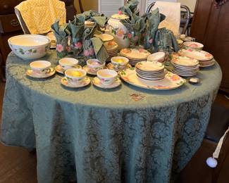 Vintage Table and Chairs and Franciscan  Plates, Bowls, Glasses, Cups/Saucers and Goblets
