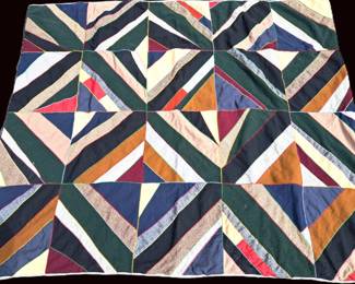 HAND SEWN WOOL SCRAP QUILT
