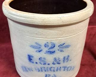 RARE NEW BRIGHTON PA 2 GALLON CROCK E.S.& B