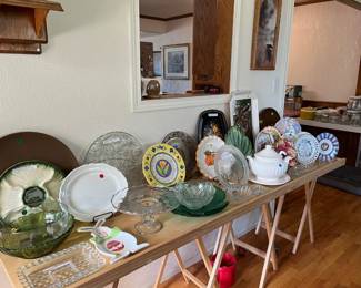 Depression glass, serving plates and more