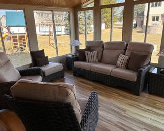 Sunroom Set- In Perfect Conation-Sofa-Swivel Chair-Chair& Ottoman & 2 Side Tables