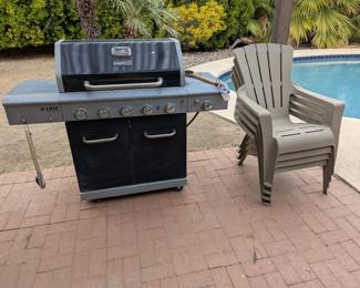Bar-B-Que with Tank and Adirondak Chairs