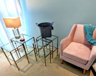 Mid-Century Chair, Chrome End Tables