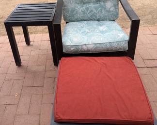 Cast Aluminum Chair, Ottoman, Side Table