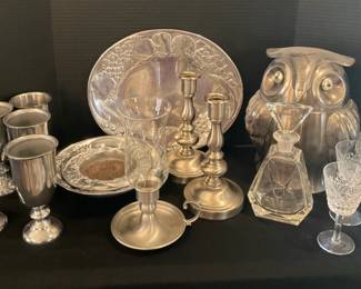 Crystal Decanters, Pewter More.