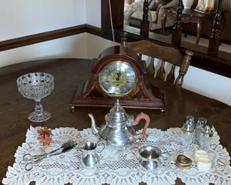 Willamsburg Pewter Teaset- Howard Miller Presidential Mantel Clock