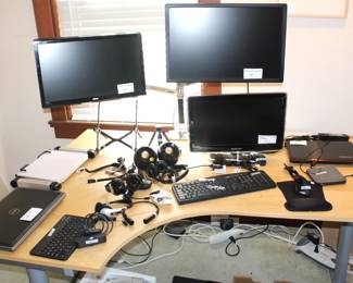 BUY IT NOW! $200.00.  IKEA Galant desk.                            63" W x 47 1/4" D x 28" H.  Misc. monitors, office equipment.  
