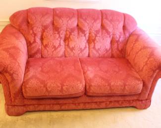 Rose-two cushioned tufted love seat.